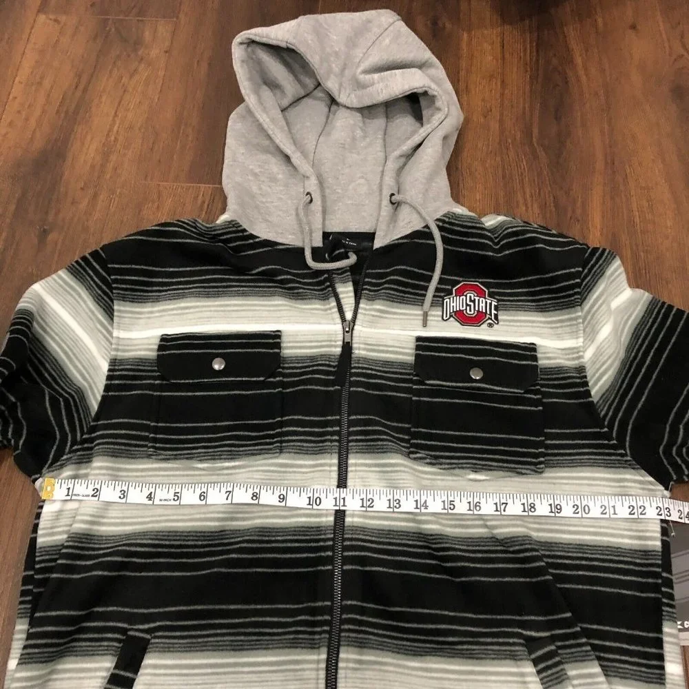 Colosseum Ohio State Striped Polar Fleece Full Zip Hoodie Sweater Mens Sz L Gray - Picture 5 of 8